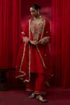 Buy_Shikha Mehta_Red , Chanderi, Organza Embroidery, Sequins, Zari Kiara Kurta Set _at_Aza_Fashions