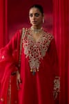 Shop_Shikha Mehta_Red , Chanderi, Organza Embroidery, Sequins, Zari Kiara Kurta Set _Online_at_Aza_Fashions