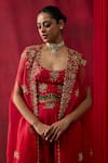 Buy_Shikha Mehta_Red Chanderi Silk Embroidery, Sequins Open , Round Mishka Cape Set _Online_at_Aza_Fashions