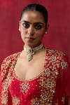 Shikha Mehta_Red Chanderi Silk Embroidery, Sequins Open , Round Mishka Cape Set _at_Aza_Fashions