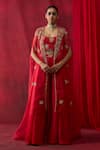 Buy_Shikha Mehta_Red Chanderi Silk Embroidery, Sequins Open , Round Mishka Cape Set _at_Aza_Fashions