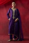 Buy_Shikha Mehta_Purple Chanderi , Organza Embroidery, Beads, Sequins, Swara Kurta Set _Online_at_Aza_Fashions