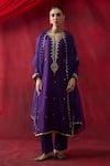 Buy_Shikha Mehta_Purple Chanderi , Organza Embroidery, Beads, Sequins, Swara Kurta Set _at_Aza_Fashions