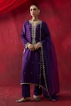 Shop_Shikha Mehta_Purple Chanderi , Organza Embroidery, Beads, Sequins, Swara Kurta Set _Online_at_Aza_Fashions