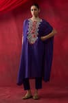 Buy_Shikha Mehta_Purple Chanderi Silk Embroidery, Sequins, Tassels Split V-neck Mahi Kaftan Set _at_Aza_Fashions