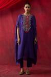 Shop_Shikha Mehta_Purple Chanderi Silk Embroidery, Sequins, Tassels Split V-neck Mahi Kaftan Set _at_Aza_Fashions