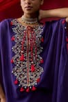 Shikha Mehta_Purple Chanderi Silk Embroidery, Sequins, Tassels Split V-neck Mahi Kaftan Set _Online_at_Aza_Fashions