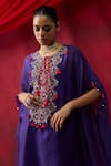 Shop_Shikha Mehta_Purple Chanderi Silk Embroidery, Sequins, Tassels Split V-neck Mahi Kaftan Set _Online_at_Aza_Fashions