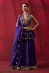 Shikha Mehta_Purple Chanderi , Organza Embroidery, Jasleen Peplum Kurta Sharara Set _Online_at_Aza_Fashions