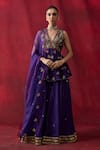 Buy_Shikha Mehta_Purple Chanderi , Organza Embroidery, Jasleen Peplum Kurta Sharara Set _at_Aza_Fashions