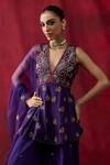 Buy_Shikha Mehta_Purple Chanderi , Organza Embroidery, Jasleen Peplum Kurta Sharara Set _Online_at_Aza_Fashions