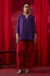Buy_Shikha Mehta_Purple Chanderi , Embroidery, Zari Split Pranaya Top With Salwar _Online_at_Aza_Fashions