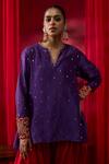 Buy_Shikha Mehta_Purple Chanderi , Embroidery, Zari Split Pranaya Top With Salwar 