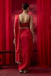 Shop_Shikha Mehta_Red , Chanderi Sequins, Zari, Reeva Pre-draped Saree With Blouse _at_Aza_Fashions