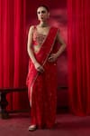 Buy_Shikha Mehta_Red , Chanderi Sequins, Zari, Reeva Pre-draped Saree With Blouse _at_Aza_Fashions
