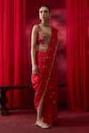 Shikha Mehta_Red , Chanderi Sequins, Zari, Reeva Pre-draped Saree With Blouse _Online_at_Aza_Fashions