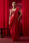Buy_Shikha Mehta_Red , Chanderi Sequins, Zari, Reeva Pre-draped Saree With Blouse _Online_at_Aza_Fashions