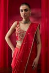 Shop_Shikha Mehta_Red , Chanderi Sequins, Zari, Reeva Pre-draped Saree With Blouse _Online_at_Aza_Fashions