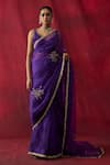 Shikha Mehta_Purple Organza, Chanderi Embroidery, Metallic Reha Saree With Blouse _Online_at_Aza_Fashions