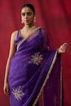 Buy_Shikha Mehta_Purple Organza, Chanderi Embroidery, Metallic Reha Saree With Blouse _Online_at_Aza_Fashions
