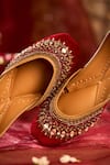 House Of Vian_Red Falak Embellished Juttis _Online_at_Aza_Fashions