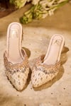 Buy_House Of Vian_Cream Embroidery, Mirrors, Sequins, Beads Shabnam Hand Mule Heels _at_Aza_Fashions