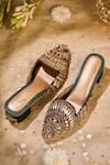 Shop_House Of Vian_Emerald Green Embroidery, Mirrors, Sequins, Beads Rabayat Work Mule Heels _at_Aza_Fashions
