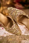 Shop_House Of Vian_Gold Embroidery, Mirrors, Sequins, Beads Suroor Hand Mule Heels _at_Aza_Fashions
