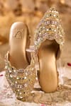 Buy_House Of Vian_Gold Embroidery, Mirrors, Sequins, Beads Suroor Hand Mule Heels _at_Aza_Fashions