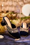Shop_House Of Vian_Navy Sequins, Mirrors, Zari, Beads Falak Embellished Mule Heels _at_Aza_Fashions