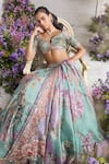 Shop_Mahima Mahajan_Green Silk Organza Embroidery, Sequins, Niara Floral Lehenga Set With Dupatta _Online_at_Aza_Fashions