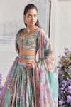 Shop_Mahima Mahajan_Green Silk Organza Embroidery, Niara Lehenga Set With Two Dupattas And Belt _at_Aza_Fashions