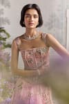 Mahima Mahajan_Pink Silk Organza Embroidery, Sequins, Izel Corset Lehenga Set With Dupatta _at_Aza_Fashions