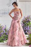 Buy_Mahima Mahajan_Pink Silk Organza Embroidery, Sequins, Izel Corset Lehenga Set With Dupatta 