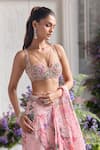 Shop_Mahima Mahajan_Pink Silk Organza Sequins, Amani Floral Draped Lehenga Saree And Padded Blouse _Online_at_Aza_Fashions