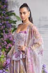 Buy_Mahima Mahajan_Lilac Silk Organza Sequins, Beads, Aira Floral Printed Peplum Corset Lehenga Set _Online_at_Aza_Fashions