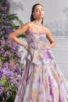 Shop_Mahima Mahajan_Lilac Silk Organza Sequins, Beads, Aira Floral Printed Peplum Corset Lehenga Set _Online_at_Aza_Fashions