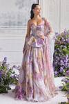 Buy_Mahima Mahajan_Lilac Silk Organza Sequins, Beads, Aira Floral Printed Peplum Corset Lehenga Set _at_Aza_Fashions