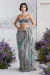 Buy_Mahima Mahajan_Green Silk Organza Embroidery, Ishika Floral Pre-draped Saree And Padded Blouse 