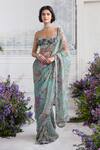 Buy_Mahima Mahajan_Green Silk Organza Embroidery, Ishika Floral Pre-draped Saree And Padded Blouse _at_Aza_Fashions