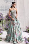 Buy_Mahima Mahajan_Green Silk Organza Beads, Sequins, Ilana Floral Corset And Lehenga Set 
