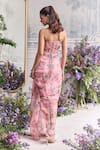 Shop_Mahima Mahajan_Pink Silk Organza Beads, Inara Floral Print Corset And Draped Dress Set  _at_Aza_Fashions