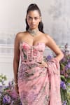 Mahima Mahajan_Pink Silk Organza Sequins, Zari, Aviva Floral Pre-draped Saree And Corset Set _Online_at_Aza_Fashions