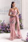 Buy_Mahima Mahajan_Pink Silk Organza Sequins, Zari, Aviva Floral Pre-draped Saree And Corset Set _Online_at_Aza_Fashions