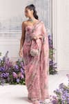 Buy_Mahima Mahajan_Pink Silk Organza Sequins, Zari, Aviva Floral Pre-draped Saree And Corset Set _at_Aza_Fashions
