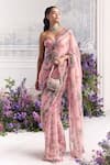 Shop_Mahima Mahajan_Pink Silk Organza Sequins, Zari, Aviva Floral Pre-draped Saree And Corset Set _Online_at_Aza_Fashions