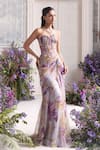 Buy Mahima Mahajan Lilac Silk Organza Sweetheart Neck Salma Floral Print Corset And Draped Dress Set at Aza Fashions Buy_Mahima Mahajan_Lilac Silk Organza Sweetheart Neck Salma Floral Print Corset And Draped Dress Set _at_Aza_Fashions