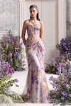 Shop Mahima Mahajan Lilac Silk Organza Sweetheart Neck Salma Floral Print Corset And Draped Dress Set Online at Aza Fashions Shop_Mahima Mahajan_Lilac Silk Organza Sweetheart Neck Salma Floral Print Corset And Draped Dress Set _Online_at_Aza_Fashions