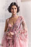 Mahima Mahajan_Pink Silk Organza Sequins, Aqeela Floral Printed Anarkali And Dupatta Set _Online_at_Aza_Fashions