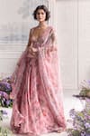 Buy_Mahima Mahajan_Pink Silk Organza Sequins, Aqeela Floral Printed Anarkali And Dupatta Set _Online_at_Aza_Fashions